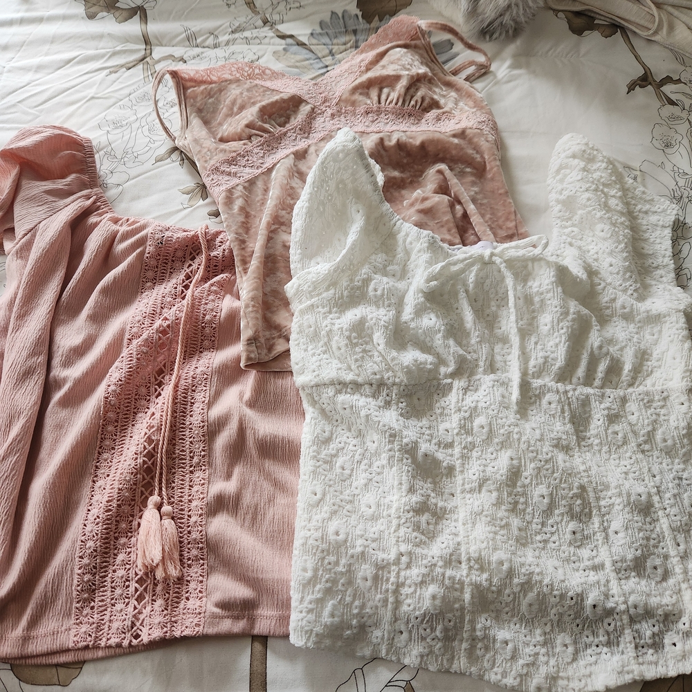 Divided Pink and White Lace Chemise Set